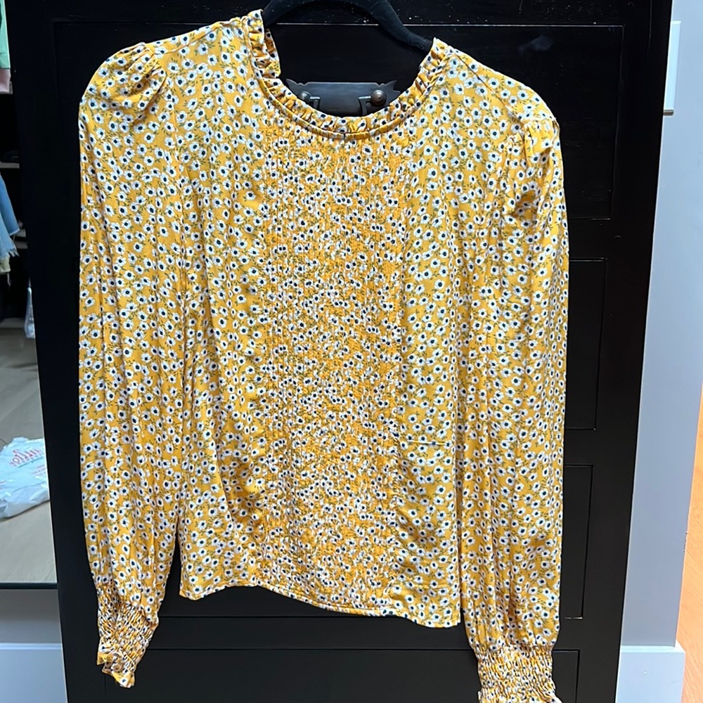 Zara Floral Yellow Blouse Size Small